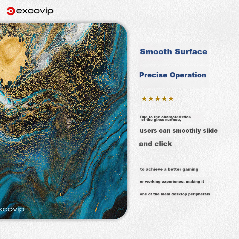 EXCO Glass Mouse Pad, Photovoltaic Professional E-Sports Gaming Mouse Pad, Hard Colorful Pad, Computer Office Laptop Small And Medium Size 250*200mm, Gold Marble 0094 4