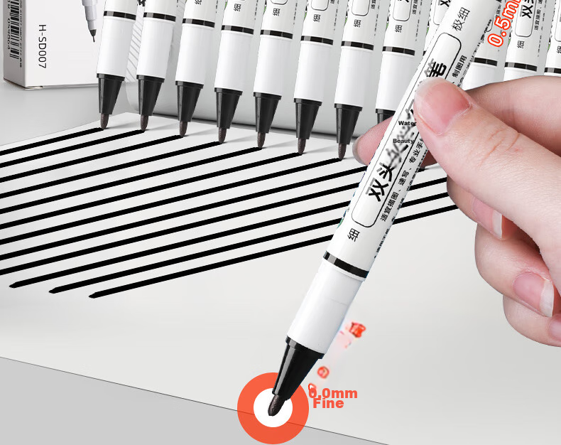 Marie's Double-Ended Fine Line Pen, 12-Pack, Black, Waterproof, Non-Fading, Oil-Based Chalky Marker, Signing Pen, Outlining Pen, Art-Specific, Elementary School Student Children's Water Pe 2