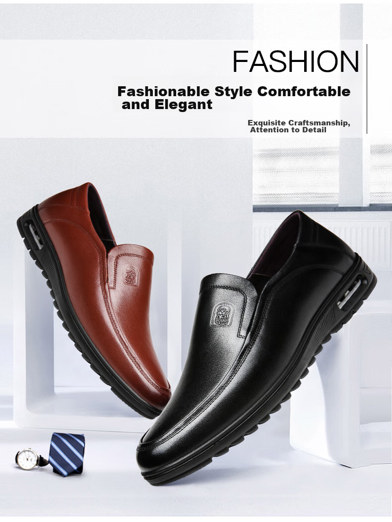 LAORENTOU Leather Shoes for Men, Top-Grain Cowhide Business Casual Shoes, Comfortable Breathable Slip-On Men's Shoes 510904419 Black Size 40 2