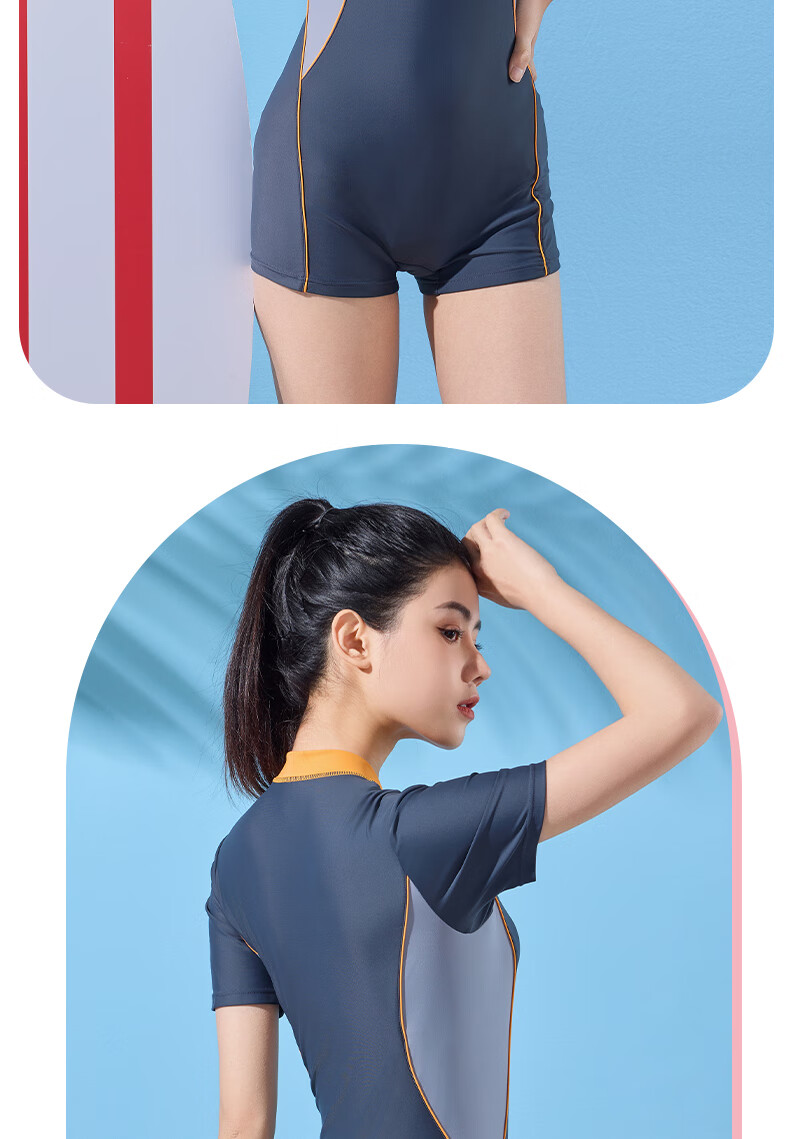 LI-NING Women's One-Piece Professional Square-Leg Conservative High-Elastic Breathable Slimming Swimsuit for Hot Springs and Vacation 472 Gray Orange M 16