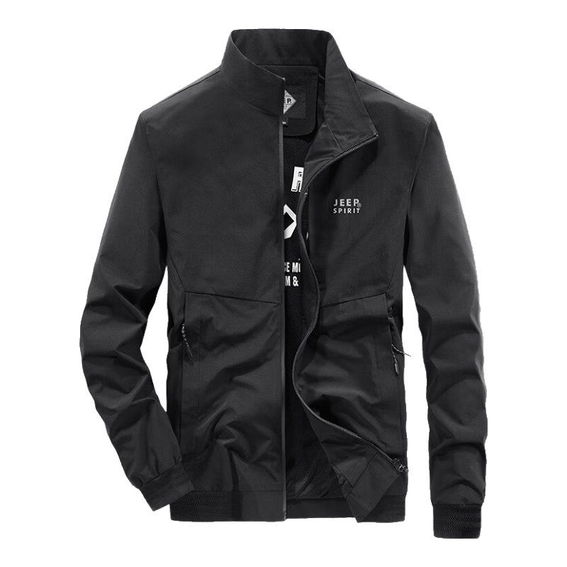 JEEP SPIRIT Men's Jacket, Casual Stand-Up Collar Coat for Spring And Autumn, Men's Outerwear, Black, 3XL