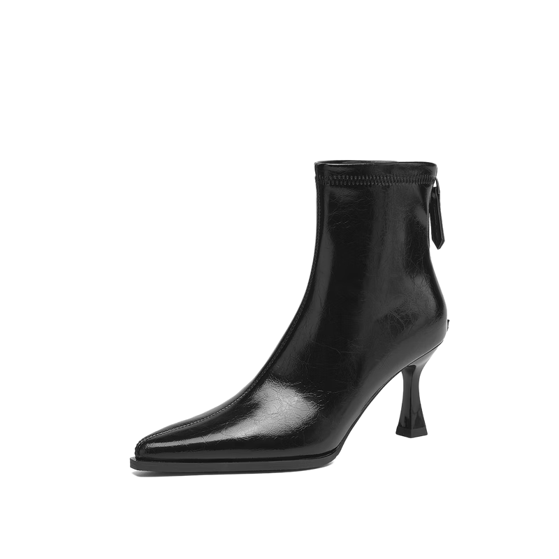 Daphne Vintage Pointed Toe Ankle Boots New Versatile Slim Boots Stiletto Leather Boots 4025605036 Black 39