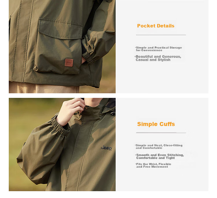 JEEP Men's Jacket, Spring And Autumn Workwear, Loose Casual Windbreaker for Couples, Black, Size M 11