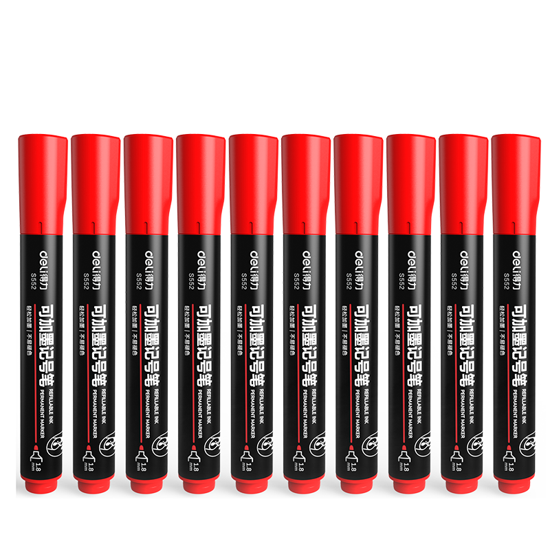 Deli Thick-Tip Marker Pen with Refill, Oil-Based Large-Tip Logistics Express Office Marker Pen, Red, 10 Pcs/box, S552