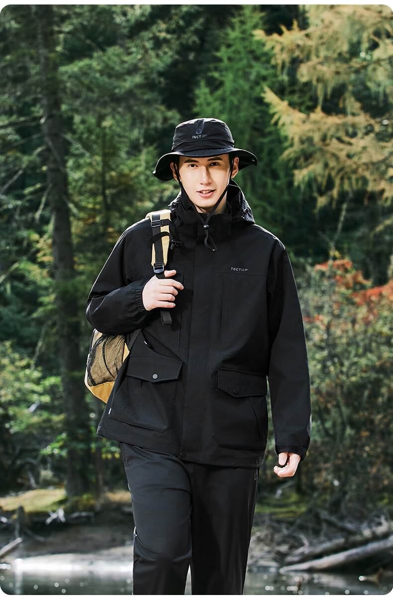 TECTOP Windproof And Cold-Resistant Outdoor Jacket for Couples, Hiking And Skiing, Model 2412167CF, Classic Black, Size 2XL 4
