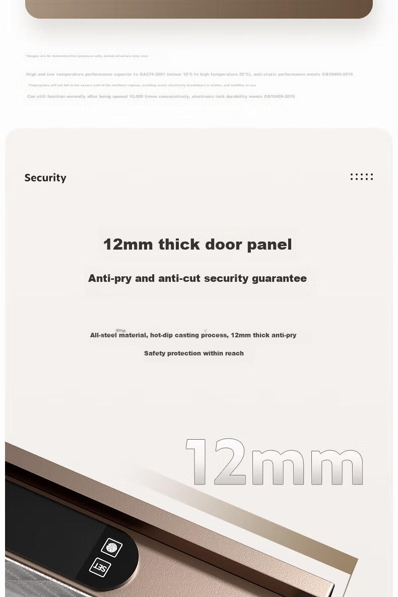 Deli Home Safe Box, Hongya 60cm Fingerprint Unlock, 12mm Thickened Door Panel, Anti-Theft And Portable Small Gold Vault, Can Be Used As Bedside Table, AE66-ZM Gold 10