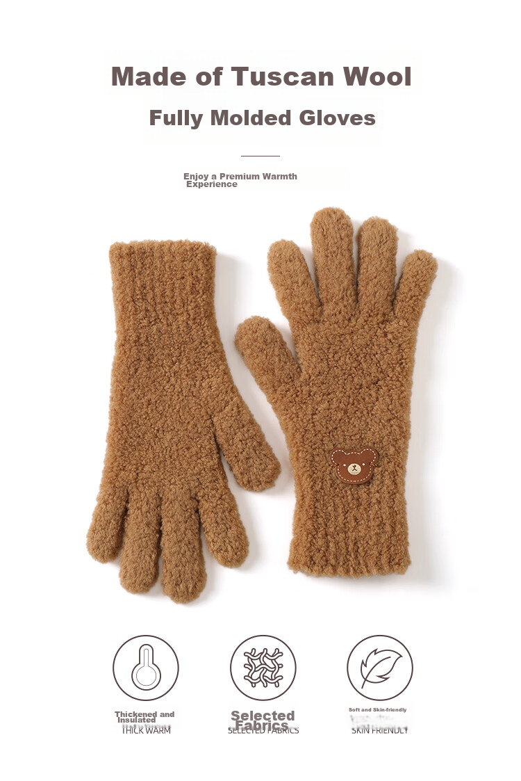 JIUMU Tuscany Wool Warm Gloves for Women, Winter Thickened Cold-Proof Knitted Woolen Gloves 4