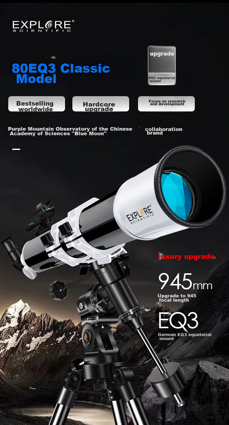 EXPLORE SCIENTIFIC 80EQ3 Astronomy Telescope Large Aperture Professional High-Definition High-Power Stargazing Kids Gift 5