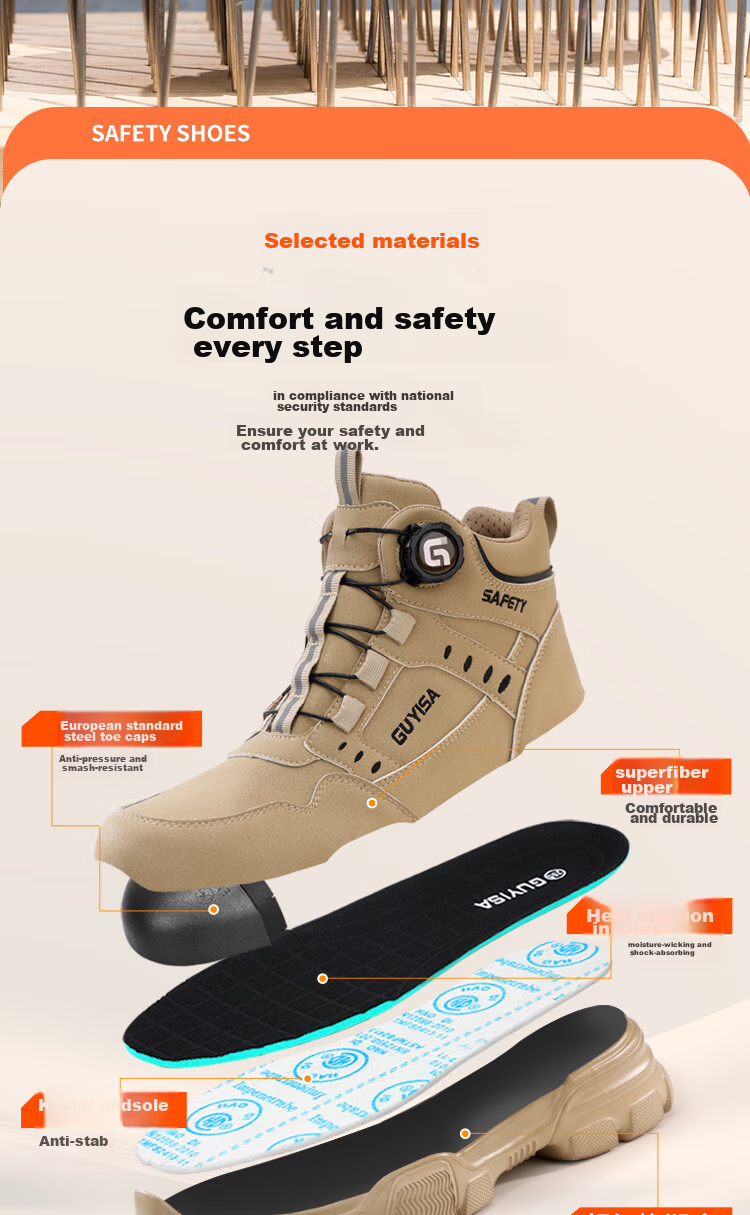 Fumeier Safety Shoes for Men, High-Top Steel Toe Cap, Anti-Smashing, Anti-Puncture, Waterproof, Ultra-Light Comfortable Work Shoes F055BK Size 43 5