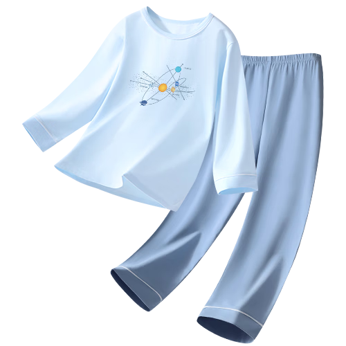 Yiershuang Boys' Long Sleeve Spring Summer Pajama Set Children's Homewear Outerwear Air Conditioning Clothes for Older Kids and Teen Boys