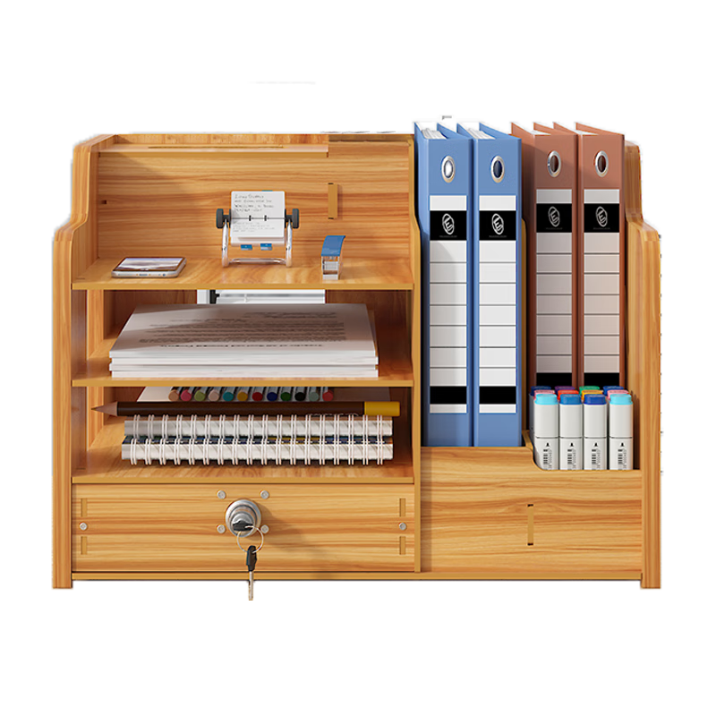 Shuranjia Drawer-Style Multi-Layer Office Desk Organizer with Lock, Cherry Wood Color 07-2