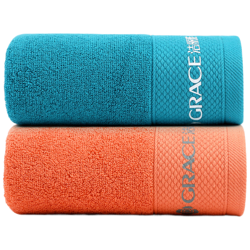 Grace Pure Cotton 5A Antibacterial Towel for Women, Home And Hotel Use, Men's Solid Color Satin Edge Face Towel, All Cotton Blue + Orange Sports