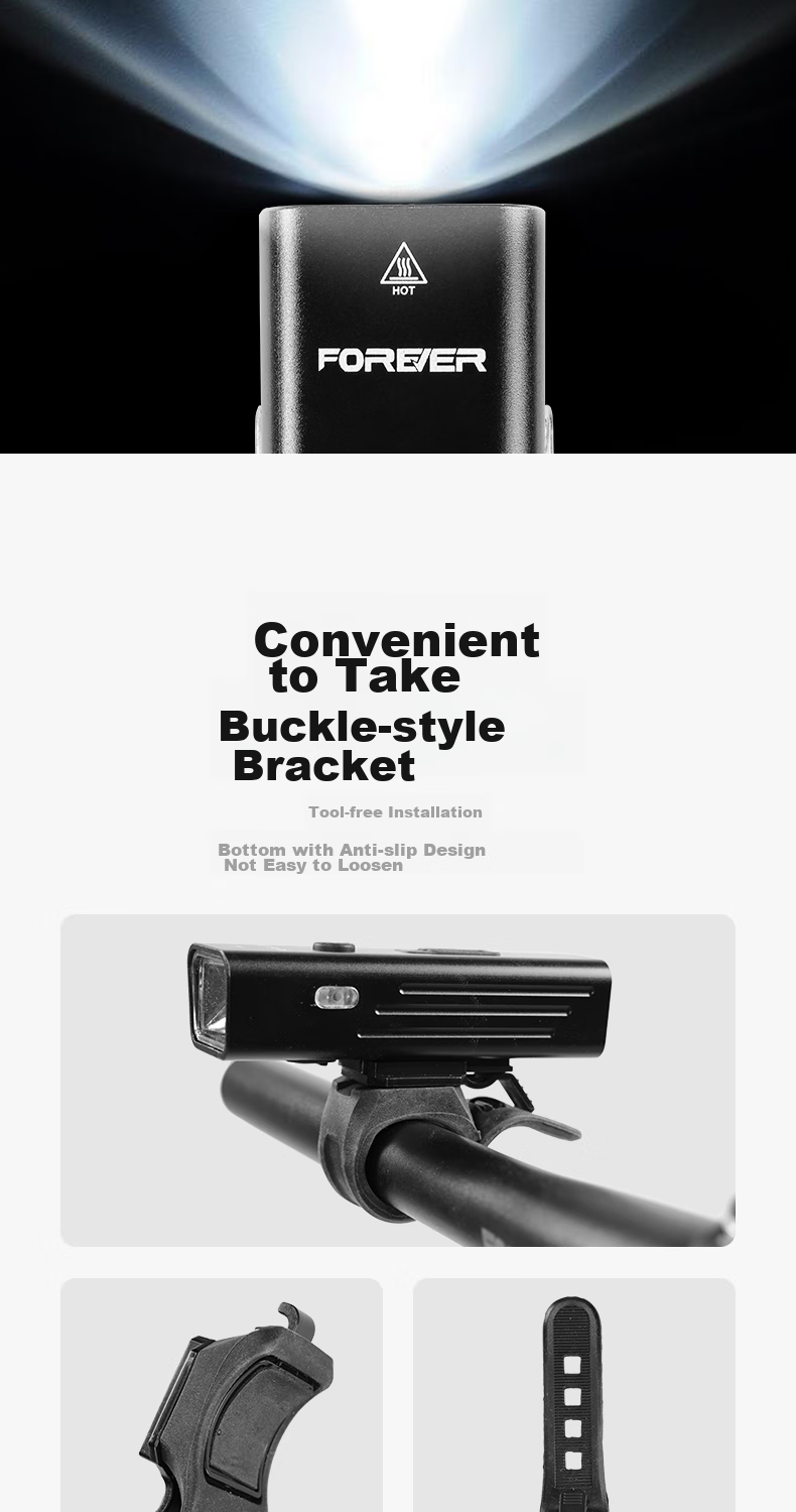 FOREVER Bicycle Front Light, Night Riding High Beam Flashlight, Rechargeable with 800 Lumens, 4 Light Modes, 2400mAh Battery 10