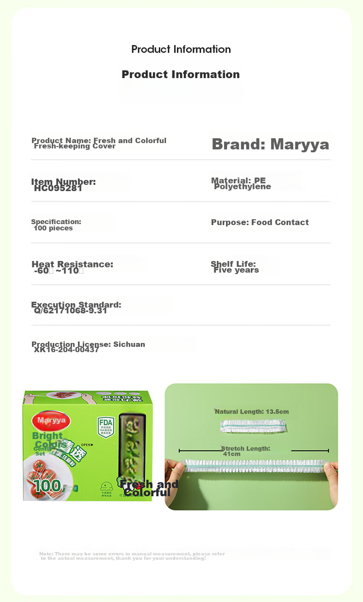 MARYYA Food-Grade Plastic Wrap Covers, 100 Pieces, Disposable Food Covers, Kitchen Leftover Dust-Proof Bowl Covers 3