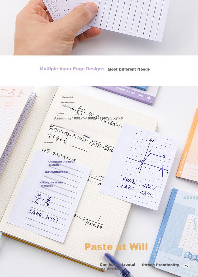 Yuhe Sticky Note Expansion Pad for Students, Adhesive Markers for Error Correction And Note-Taking, Multi-Functional Memo Pads with Labels, 2-Pack, 4235 Grid 4
