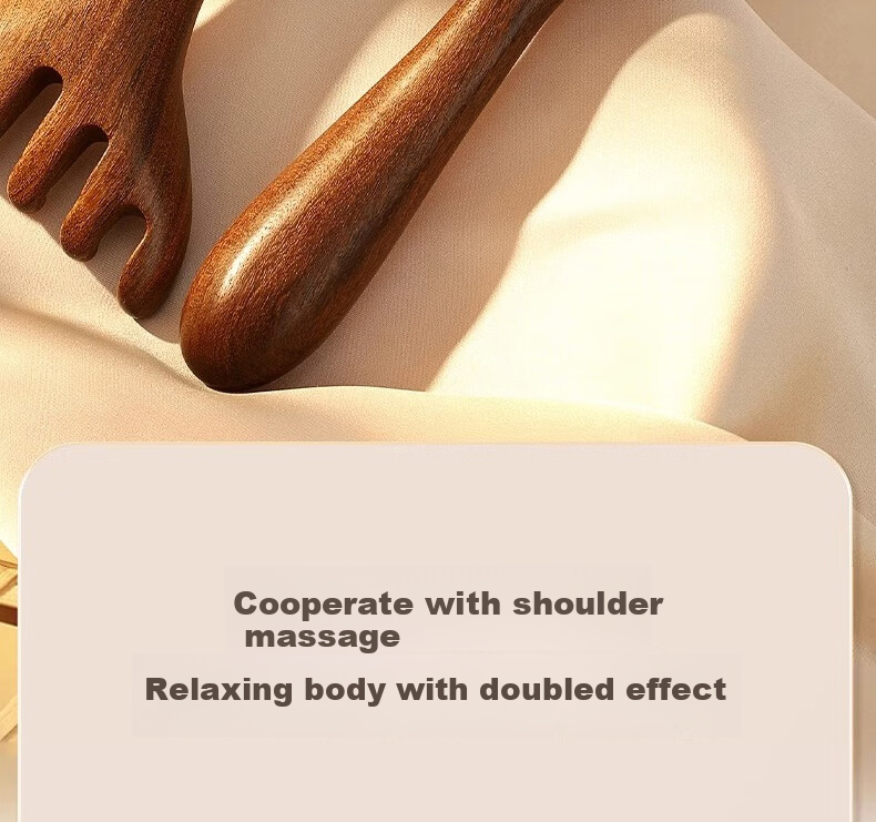 Bingyou Deer Antler Sandalwood Head Meridian Massage Comb, Health Care Scalp Therapy Six-Five Claw Natural Scalp Gua Sha Dredging, 1 Piece 18