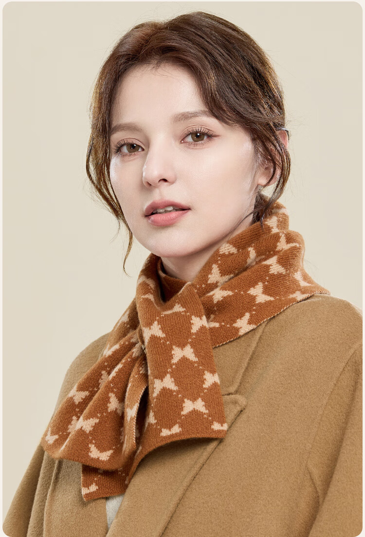 JIUMU Pure Wool Scarf for Women, Autumn And Winter Ladies' Warm Neck Warmer, Lightweight Neck Protection Short Scarf for Women in Winter 13