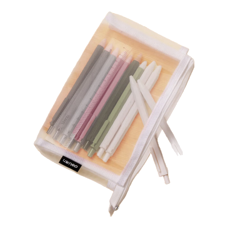 Deli Transparent Nylon Mesh Student Pencil Case Multifunctional Large Capacity Stationery Storage Bag White Graduation Gift Suitable for Exams
