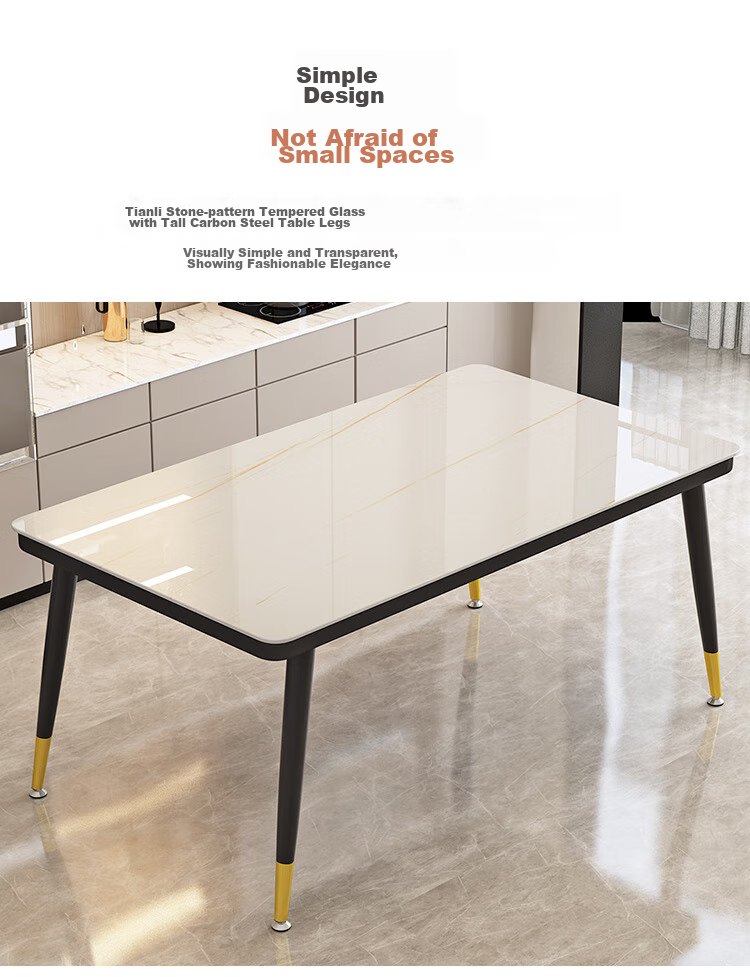 Fanshe Dining Table Set for Home Use, 4-6 Person Table with Chairs, Rock Slab Pattern Glass Small Apartment Dining Table And Chair Set 4