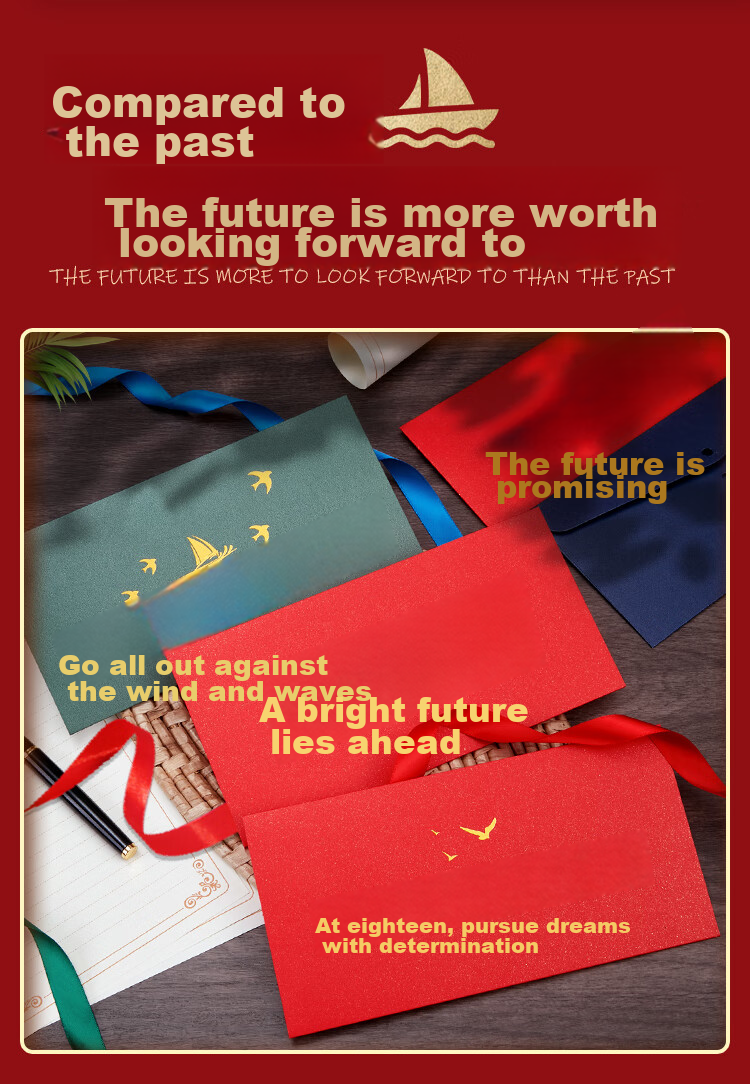 Kingdee Greeting Card with Dream-Themed Envelope And Ribbon, 18-Year Adult Graduation Envelope And Letter Set, Inspirational High School Entrance Exam And College Entrance Exam Encouragement, Golden List, Hundred-Day Oath-Taking Ceremony 4