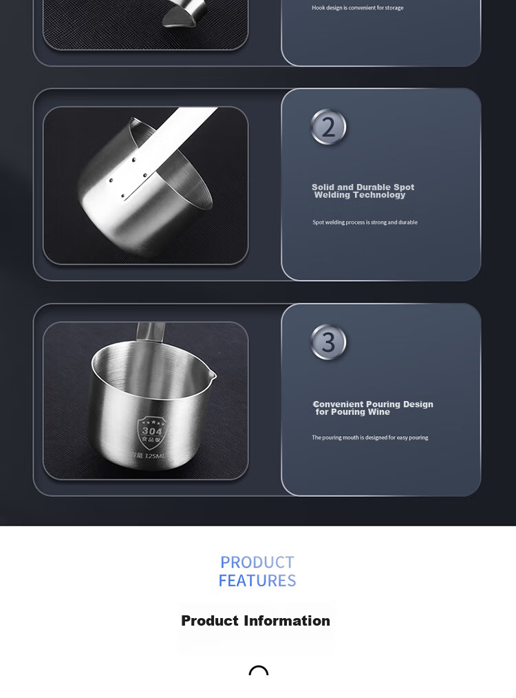 BJ 304 Stainless Steel Wine Pourer, Two Liang Half Measuring Cup for Liquor, Wine Dipper, Vinegar And Oil Pouring Ladle, 125ml 10
