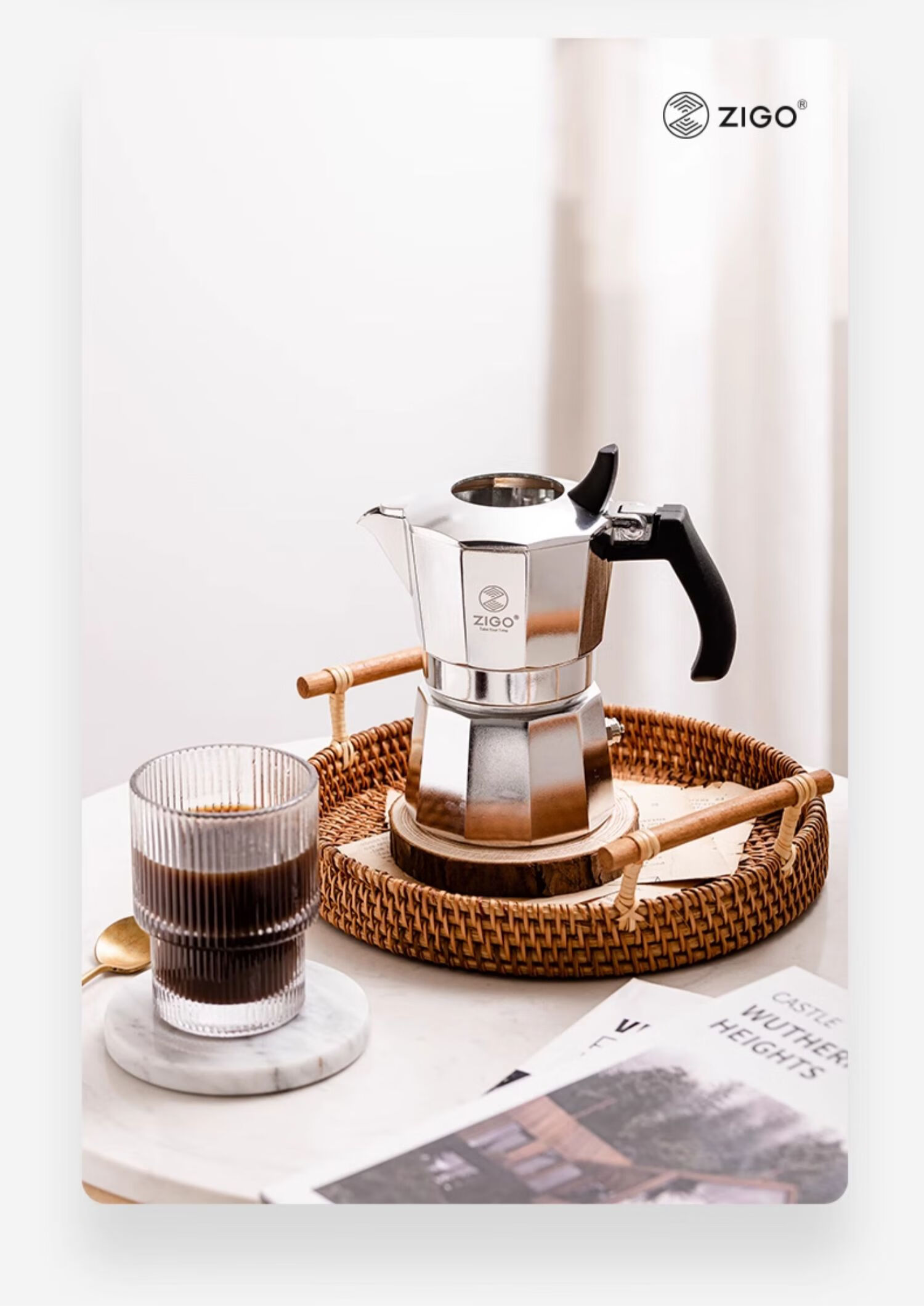 Zigo Double Valve Moka Pot, Italian Espresso Pour-Over Coffee Maker for Home And Outdoor Use, 2 Cups Capacity, Forest Gree 9
