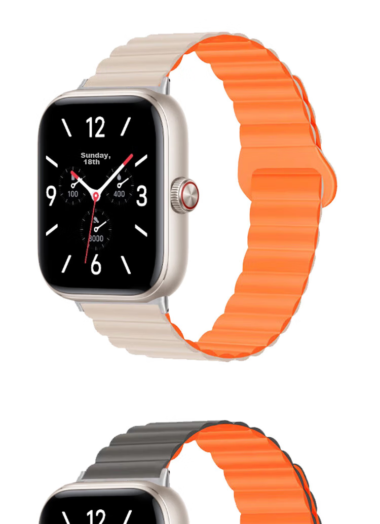 ESCASE Magnetic Silicone Watch Strap for Vivo WATCH GT ESIM Version, Breathable Comfortable Sports Dopamine Soft Skin-Friendly Starlight with Orange Band, No Ear 15