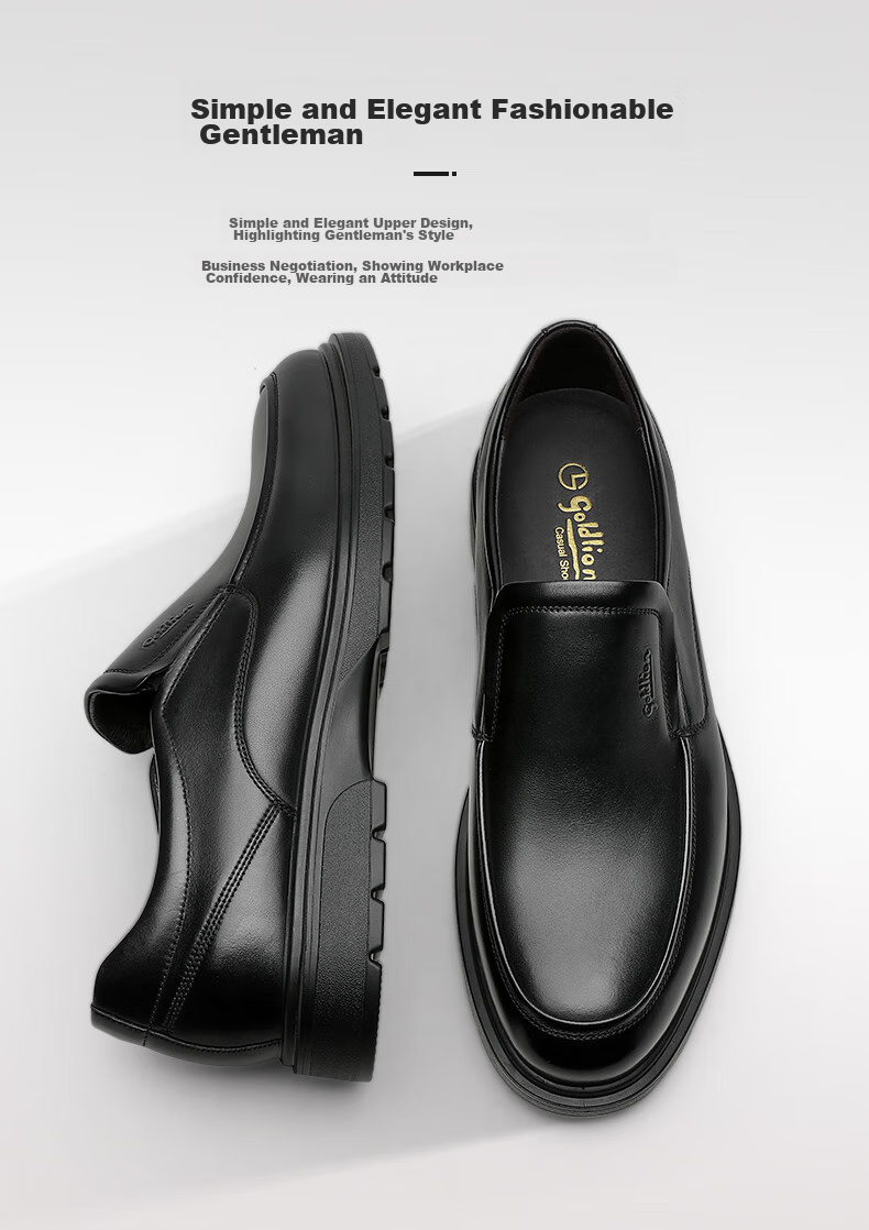 Goldlion Men's Shoes, Urban Fashion Simple Business Casual Shoes, Comfortable Slip-On Loafers, 59623040101A, Black, Size 41 3