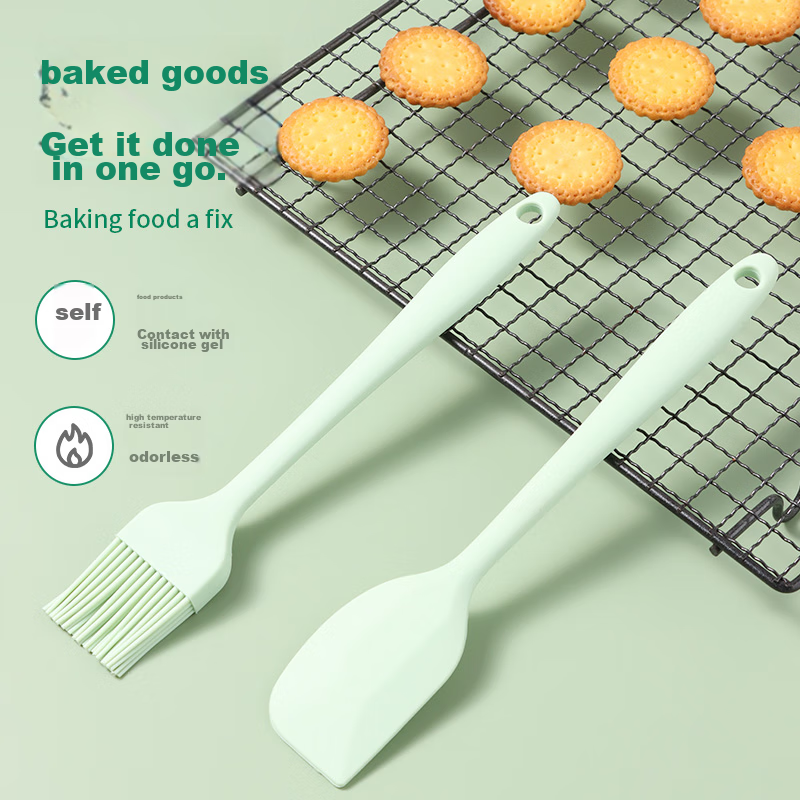 BJ Silicone Scraper Brush, Food-Grade Baking Oil Brush, Barbecue Seasoning Brush, Heat-Resistant, 2-Piece Set, 20CM