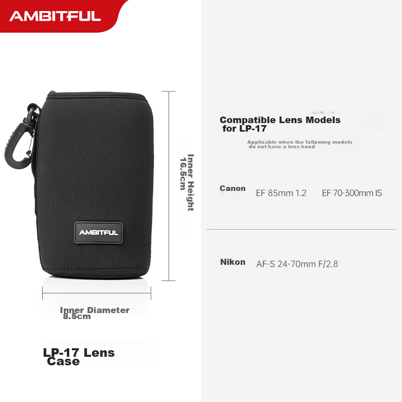 AMBITFUL LP17 DSLR Camera Lens Bag Storage Container, Lens Protection Case, Suitable for Canon EF85-1.2 EF70-300mm Nikon AF-S24 2.8