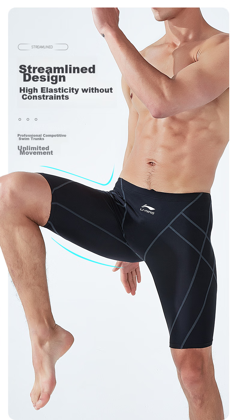Li-Ning Men's Professional Quick-Dry Swimwear Set, Swimming Trunks And Swim Shirt, 23-69 Long Sleeve Set, Black, XL 6