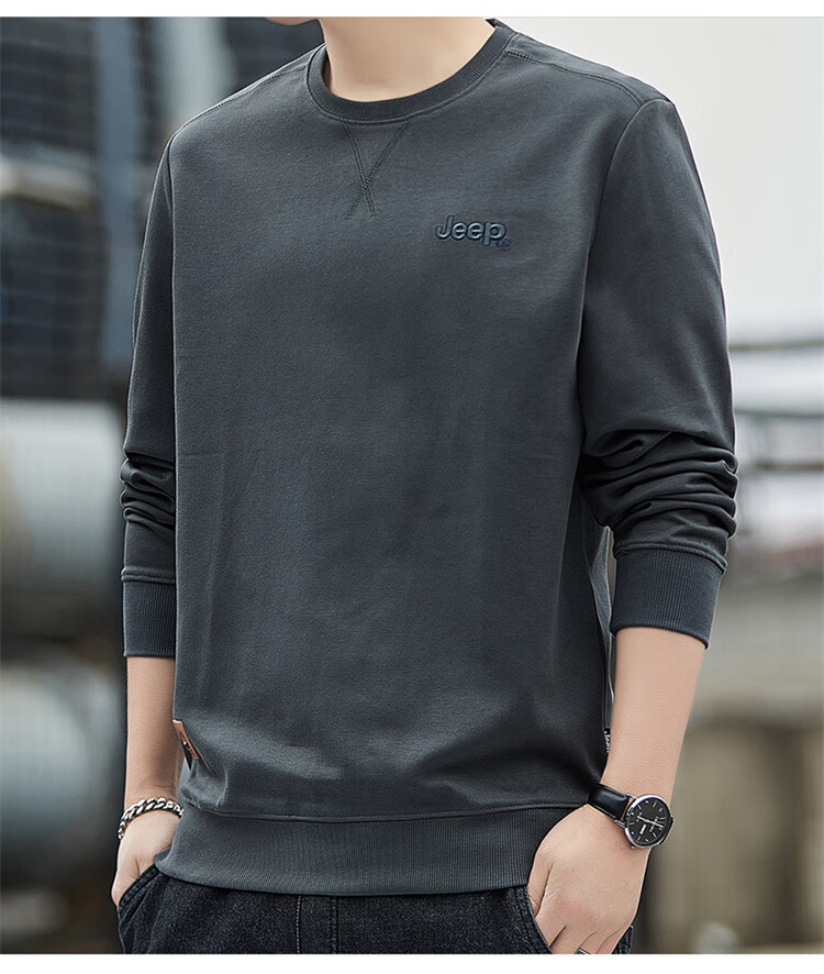 JEEP Men's Sweatshirt, Loose-Fitting Round Neck Long-Sleeve T-Shirt for Spring And Autumn, Men's Base Layer Clothing, Royal Blue, Size L 7