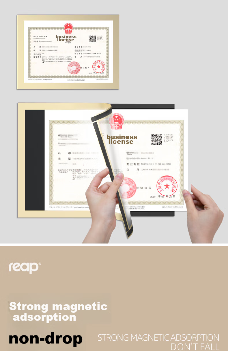 Reap A4 Business License Protective Cover Magnetic Protective Sticker Individual Business Food Hygiene Permit Frame Transparent Waterproof Soft Card Holder, Silver, 9112 6