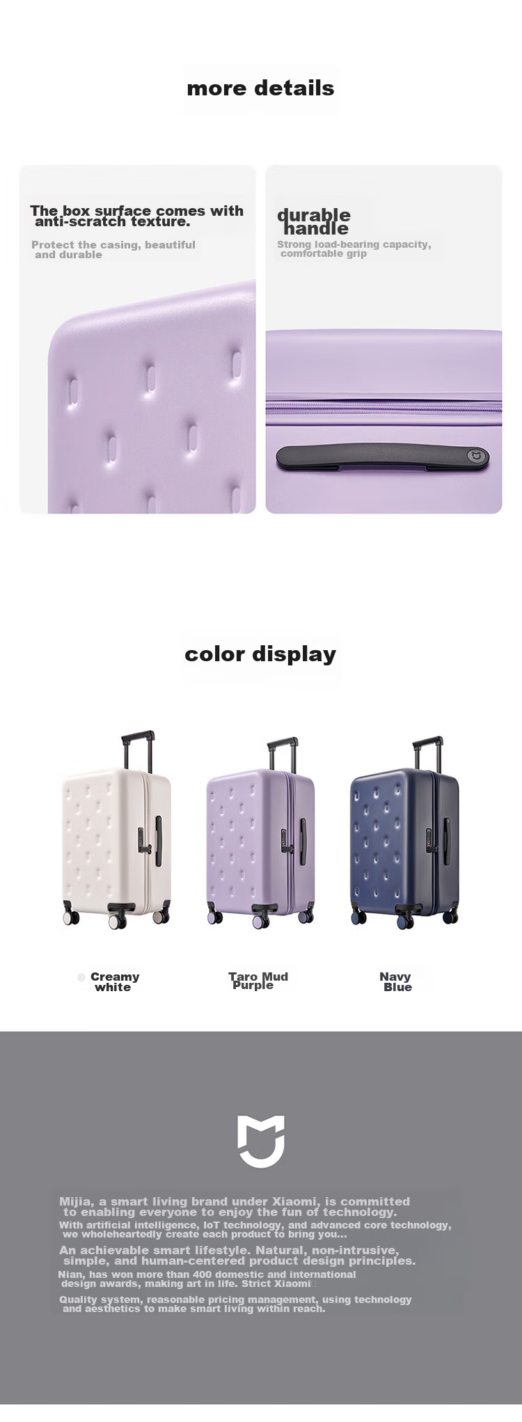 Mijia Xiaomi Suitcase, 22-Inch Trolley Case, Multifunctional Travel Luggage, Spinner Wheels, Combination Lock, Unisex Suitcase, Cream White 5