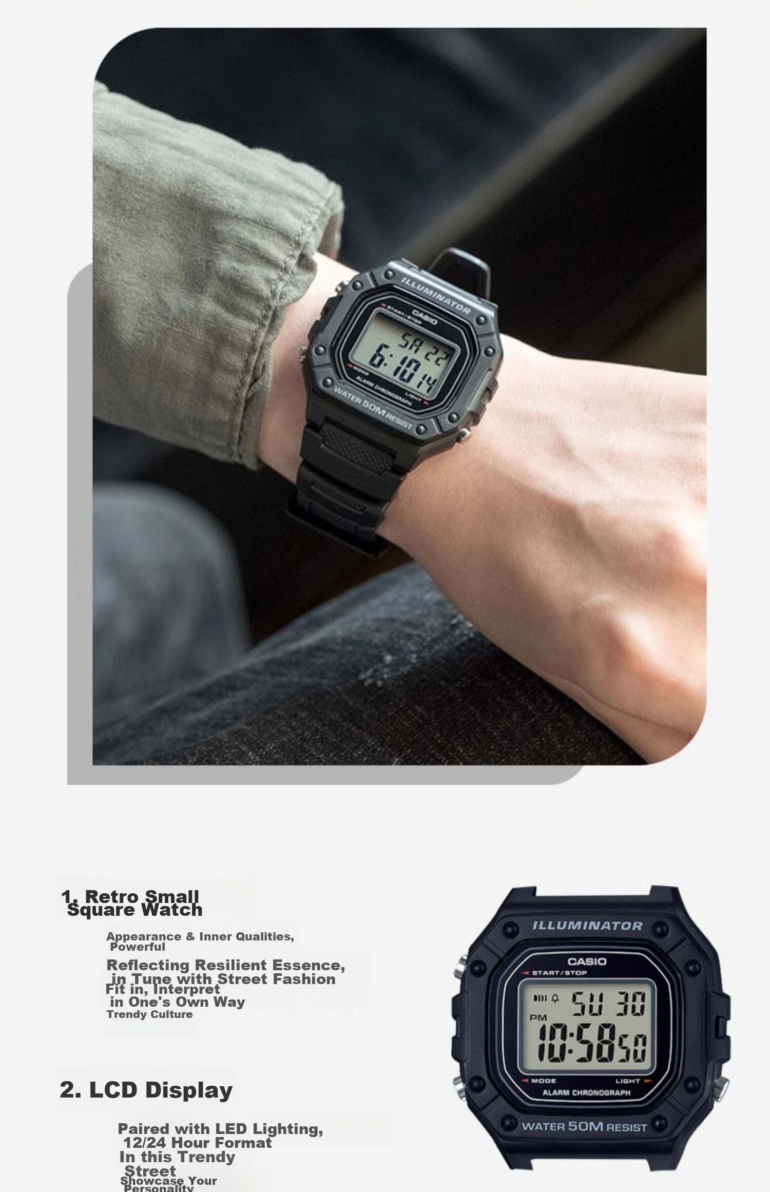 Casio Watch, Men's Retro Small Square Sports Waterproof Student Watch for Men And Women, F91W Series Watch W-218H 15