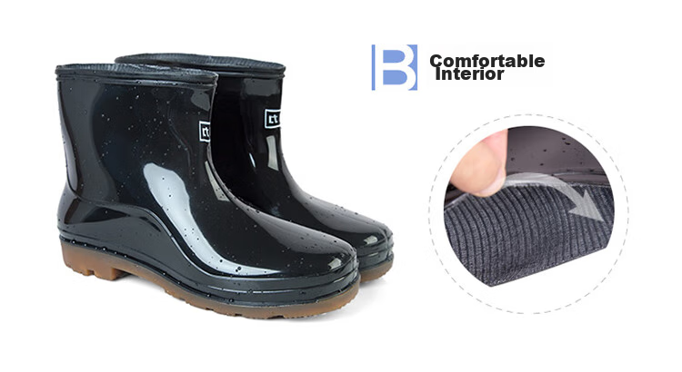 Huili Rain Boots for Men, Short Waterproof Non-Slip Rubber Shoes, Thickened Wear-Resistant Water Shoes, Size 57 Black, Size 41 4
