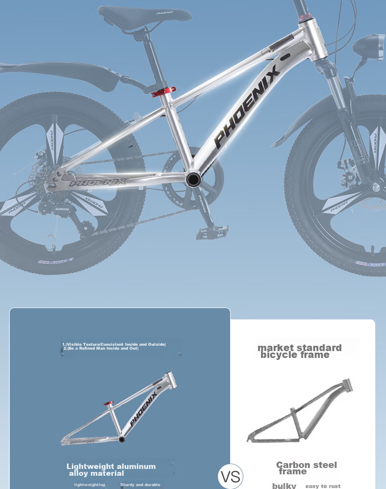 Phoenix Youth Children's Bicycle, 7-Speed Shimano Student Mountain Bike, Aluminum Frame Starry Sky, 22-Inch Pink Spoke Wheels 7
