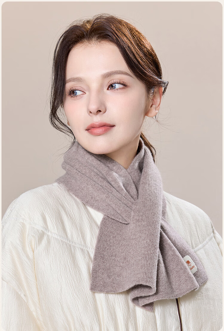 JIUMU Pure Wool Interwoven Small Scarf Women's Autumn Winter Warm Neck Warmer Lightweight Short Scarf for Girls 8