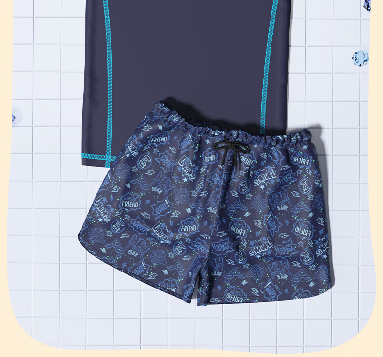 Li-Ning Children's Swimwear, Boys' Two-Piece Swimsuit, Comfortable Anti-Embarrassment Surfing Suit, 881 Navy Blue, Size 150 3