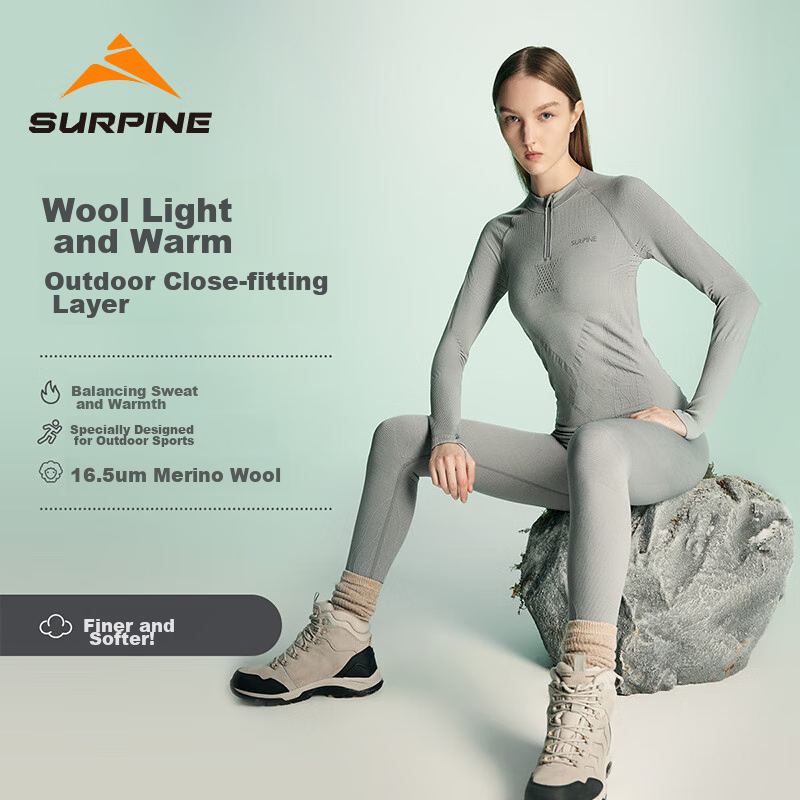 SURPINE Lingfeng Series Merino Wool Quick-Dry Top for Women, Moisture-Wicking, Warm Base Layer for Outdoor Hiking And Mountaineering