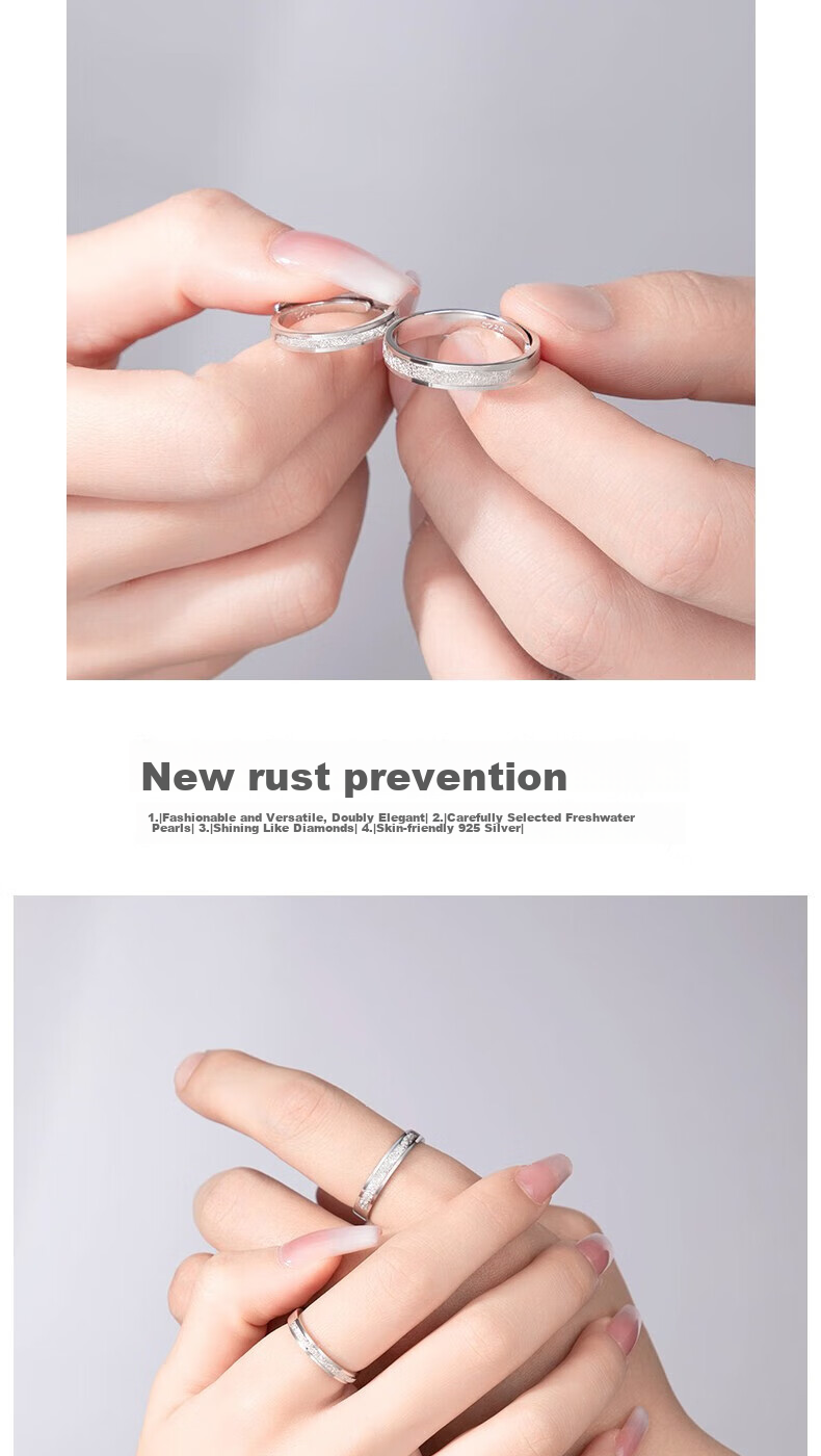 MANHE S925 Silver Ring, Couple Rings, One Pair of Engagement Diamond Rings, Open-End Style for Women And Men, End-Ring, Valentine's Day Gift 10