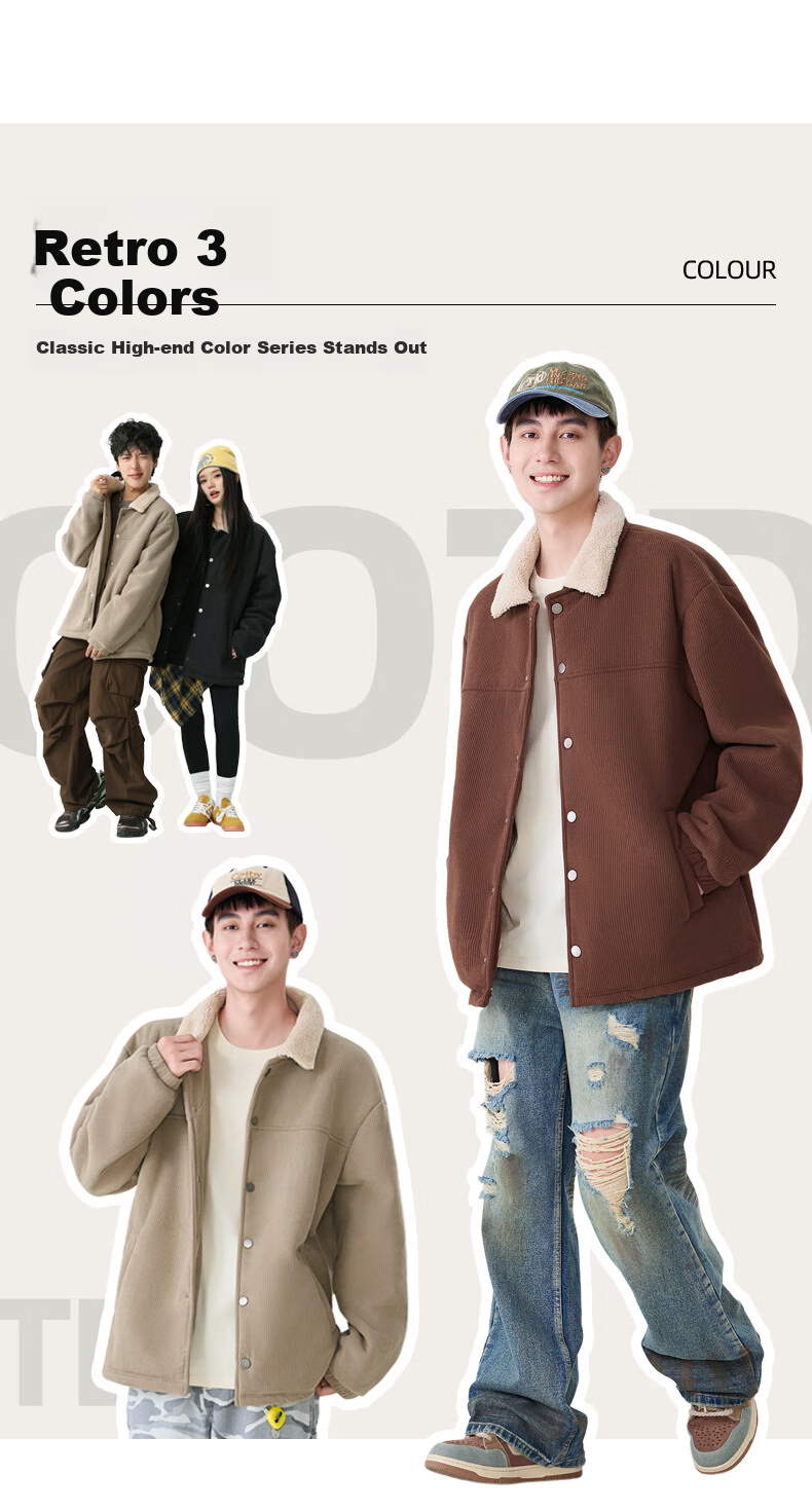 Baleno Men's Heavyweight Warm Fleece-Lined Thick Jacket for Autumn And Winter, Lambswool Texture Windproof Corduroy Cotton Coat 7