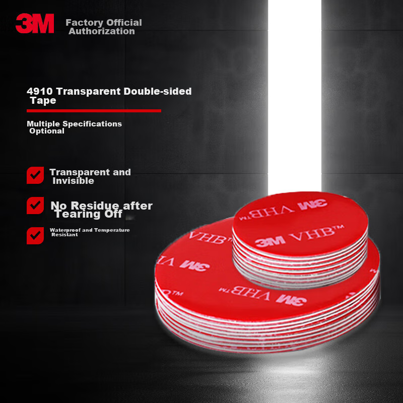 3M Double-Sided Tape VHB™ Strong Adhesive, Traceless, Heat-Resistant, for ETC Use, 4910 Transparent Strong Version, Diameter 30mm, 5 Pieces