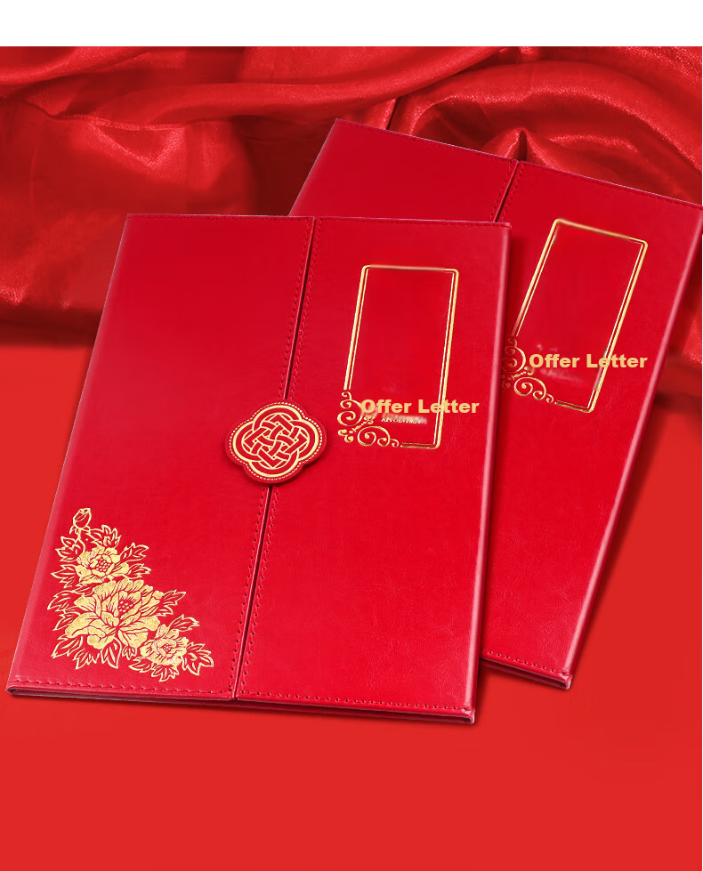 Befon A4 High-Quality Honor Appointment Letter Cover, Tri-Fold Pages, Leather Surface, Vertical Style, Appointment Certificate, Employment Certificate, Includes 2 Printed Inner Pages, Single Book Pack, Red, 0344 9
