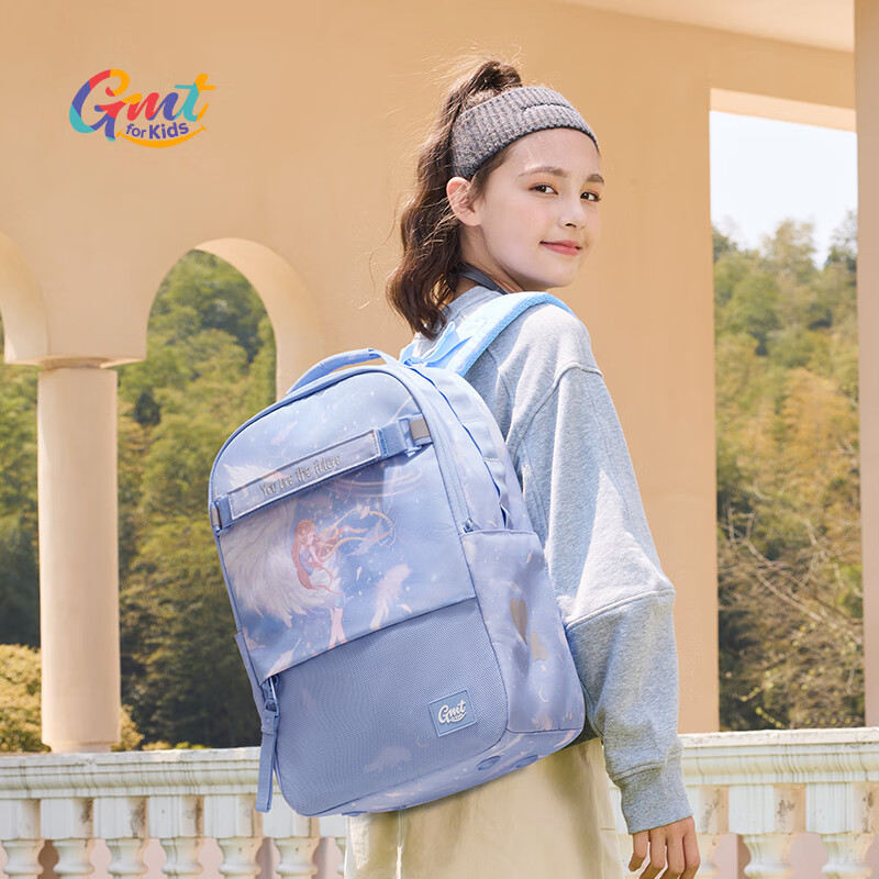 Gmt for Kids Elementary And Middle School Students' Backpack, Children's Spine-Protecting Double Shoulder Bag, Large Capacity Backpack for Grades 4-6, Blue Feather Dream Girls' Backpack