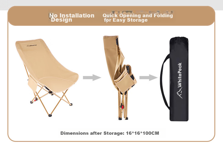 WhitePeak Moon Chair, Outdoor Folding Chair, Camping Chair, Portable Stool, High Back Fishing Stool, Fishing Chair, Camping And Beach Chair 5