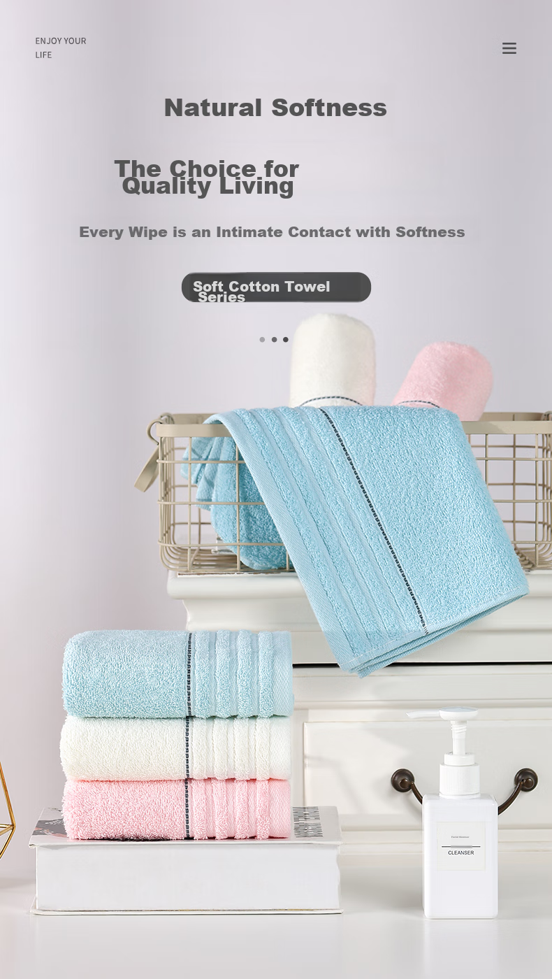 Grace Class A Pure Cotton Towel, Absorbent Face Washing Bath Towel, Plain Soft Facial Cleansing Cloth, Single Pack, Cream White 1