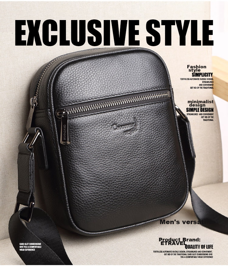 CROCODILE Trendy Fashion Shoulder Bag for Men, Top-Grain Leather Casual Simple Crossbody Bag 12932 Gift for Boyfriend 1
