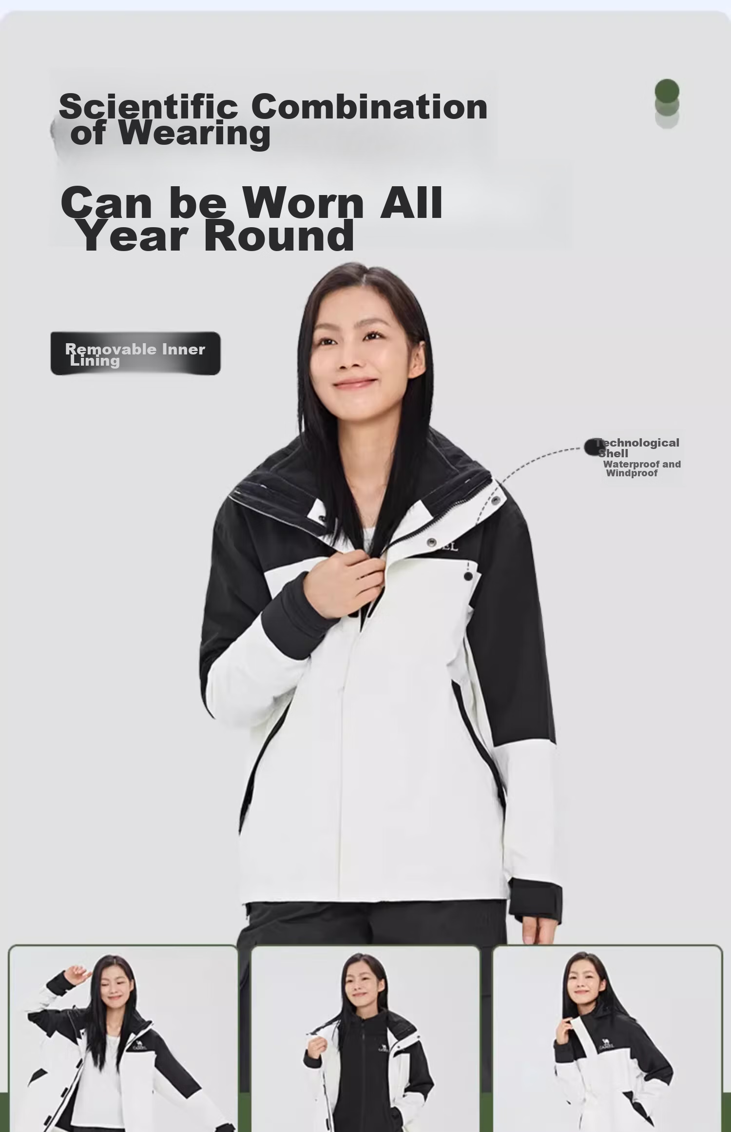 CAMEL 3-in-1 Waterproof Rainproof Mountaineering Jacket Unisex Outdoor Hiking Coat 18