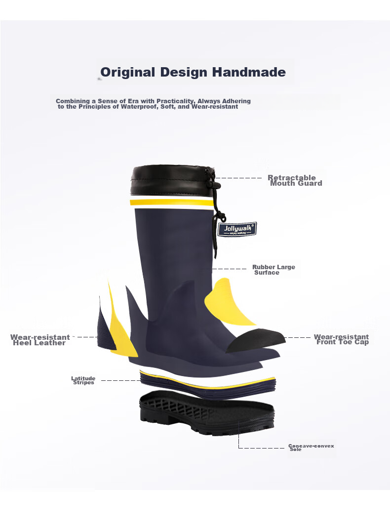 Jolly Walk Water Boots, Rain Boots for Men, High-Top Waterproof Shoes, Long Fishing Boots, Car Washing Waterproof Overshoes, Rubber Shoes JW211 Blue And Yellow 41 6